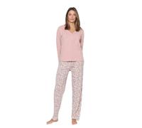 TRAMAS+ Pijama Mujer 100% algodón Cuello Pico, Pijama Largo Mujer, Conjunto de Camiseta Manga Larga y Pantalón Largo con Cintura Ajustable, Conjunto para Mujer - L, Meghan, Rosa Palo