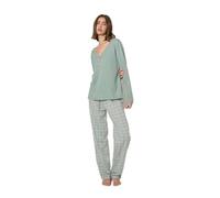 TRAMAS+ Pijama Mujer 100% algodón Cuello Pico, Pijama Largo Mujer, Conjunto de Camiseta Manga Larga y Pantalón Largo con Cintura Ajustable, Conjunto para Mujer - XL, Sagitario, Verde Tiffany