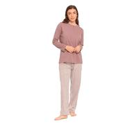 TRAMAS+ Pijama Mujer 100% algodón, Pijama Largo Mujer, Conjunto de Camiseta Manga Larga y Pantalón Largo con Cintura Ajustable - XL, Raya Kodac Berenjena Seco