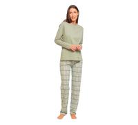 TRAMAS+ Pijama Mujer 100% algodón, Pijama Largo Mujer, Conjunto de Camiseta Manga Larga y Pantalón Largo con Cintura Ajustable - XL, Lemonade Verde Keike