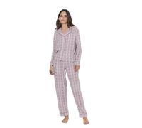 TRAMAS+ Pijama Mujer Camisero Algodón, Pijama Mujer Largo, Conjunto de Manga Larga con Botones y pantalón con Cintura Elastica, Ropa de Dormir Cómoda - L, MIA Rosa