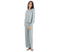 TRAMAS+ Pijama Mujer Entretiempo, Angorina, Conjunto de Camiseta Manga Larga y Pantalón Largo Con Cintura Ajustable Calentito - L, Celeste
