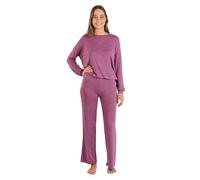 TRAMAS+ Pijama Mujer Entretiempo, Pijama Angorina de Mujer, Conjunto de Camiseta de Manga Larga y Pantalón Largo con Cintura Ajustable Calentito, Conjunto para Mujer - M, Berenjena