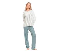 TRAMAS+ Pijama Mujer Invierno Largo Soft Estampado, Conjunto de Camiseta y Pantalón para Casa y Dormir Suave - M, Joy Agua Marina