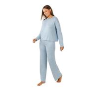 TRAMAS+ Pijama Mujer Invierno, Pijama Angorina de Mujer, Conjunto de Camiseta de Manga Larga y Pantalón Largo con Cintura Ajustable Calentito, Conjunto para Mujer - L, Azul