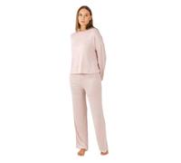 TRAMAS+ Pijama Mujer Entretiempo, Pijama Angorina de Mujer, Conjunto de Camiseta de Manga Larga y Pantalón Largo con Cintura Ajustable Calentito, Conjunto para Mujer - XL, Rosa Claro