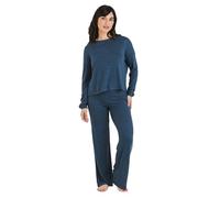 TRAMAS+ Pijama Mujer Invierno, Pijama Angorina de Mujer, Conjunto de Camiseta de Manga Larga y Pantalón Largo con Cintura Ajustable Calentito, Azul Azafata - L