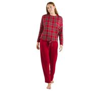 TRAMAS+ Pijama Mujer Largo, Conjunto de Manga Larga con cordón Ajustable y pantalón con Cintura Elastica, Ropa de Dormir Cómoda - M, Nico Rojo