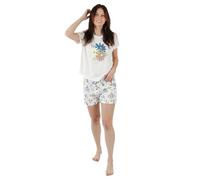 TRAMAS+ Pijama Mujer Verano 100% Algodón Camiseta Manga Fluida y Pantalón Corto, Pijamas de Entretiempo Corto para Primavera y Verano - S, Arauz