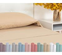 TRAMAS+ Sábanas 140x190/200cm 100% algodón, Suave y Traspirable, Juego de 3 Piezas, Sabana Bajera Ajustable, Encimera, 1 Funda de Almohada 155x45cm, Certificado Oeko Tex- (Cama 135, Beige)