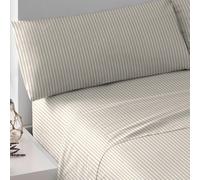 TRAMAS+ Sabanas 150x190 / 200cm 100% algodón Suave, Juego de sábanas 4 Piezas, Sabana Bajera Ajustable, Encimera, 2 Fundas de Almohada 90x45cm, Certificado Oeko Tex - Cama 150, Raya Kodac Arena