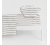 TRAMAS+ Sabanas 90x190 / 200cm 100% algodón Suave, Juego de sábanas 3 Piezas, Sabana Bajera Ajustable, Encimera, 1 Fundas de Almohada 110x45cm, Certificado Oeko Tex - Cama 90, Raya Sitges Verde seco