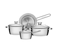 TRAMONTINA - Batería de Cocina Allegra, de Acero Inoxidable y Terminación Brillante, con Fondo Triple y Tapas, 4 Piezas