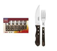 Tramontina Juego de 12 cubiertos para carne, AISI 420, madera auténtica, acero inoxidable, plata, 25.5
