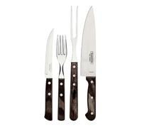 Tramontina – Juego de cubiertos churrasco, acero inox., mangos Polywood castaño con remaches, 14 pz