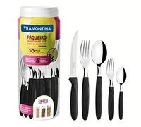 Tramontina Ipanema - Cubertería para 6 personas (30 piezas, acero inoxidable, mango negro)