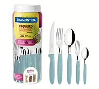 Tramontina Juego de cubiertos Ipanema, acero inoxidable, mangos de polipropileno, verde
