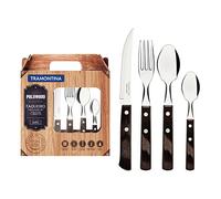 TRAMONTINA - Juego de Cubiertos Polywood, para Comida, en Acero Inoxidable y Mangos de Madera Polywood, Utensilios con Remaches de Aluminio, 24 Piezas