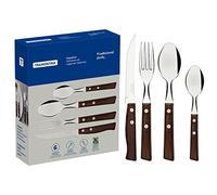 TRAMONTINA - Juego de Cubiertos Tradicional, para Comida, en Acero Inoxidable y Mangos de Madera Natural, Utensilios con Remaches de Aluminio, 24 Piezas