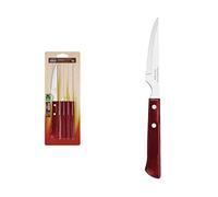 TRAMONTINA - Juego de Cuchillos Churrasco, para Asado, en Acero Inoxidable y Mangos de Madera Polywood en Color Rojo, Cubiertos con Remaches de Aluminio, 6 Piezas, Tamaño de 4