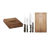 Tramontina Maletín Juego de Cubiertos BBQ Polywood Castaño 15 Piezas | con Cuchillos Jumbo, Tenedores, Cuchillo Trinchante y Tabla de Cortar