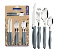 Tramontina Plenus Cubertería para 4 Personas, 16 Piezas, Acero Inoxidable, Plástico, Gris