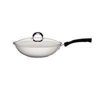 Tramontina Wok de acero inoxidable con tapa de cristal | 28 cm (3,3 litros) | Listo para inducción | Asas cómodas de silicona | Apto para lavavajillas 62138/280