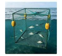 Trampa para Cebo De Pesca, Jaula Flotante para Peces, Redes De Pesca Plegables Y Portátiles para Peces Pequeños, Cangrejos, Camarones Y Cangrejos De Río(Green/B,0.9x0.9x0.9 m)