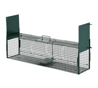 Trampa viva Pawhut, jaula de 100 x 25 x 28 cm, para hurones, mardos, ratas y ratones, con 2 entradas y asa, de metal verde.