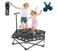 Trampolín de fitness de 106 cm para interiores para adultos, alta resistencia, altura ajustable, plegable con un clic y sin montaje, mini trampolín con cuerda de saltar, pequeño reboteador
