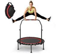 Trampolín de fitness para interiores para el hogar, mini trampolín plegable con barra de sujeción y altura ajustable, entrenamiento de cardio y musculación, capacidad de carga de 150 kg para adultos y
