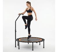 Trampolín de fitness plegable con asa, mini trampolín para casa, interior y exterior, plegable, barra de apoyo estable, color negro y naranja para entrenamiento en casa y cardio