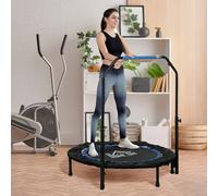 Trampolín de gimnasia HOMCOM para adultos con mango ajustable, plegable, 6 pies, 28 resortes Ø cm, negro y azul