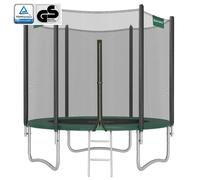 SONGMICS Cama Elástica, 244 cm, Trampolín para Niños con Red, Cojín de Seguridad, Escalera, Mástil Recto de 180 cm de Altura, Marco de Acero, Verde Oscuro STR081C01