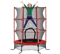 Trampolín infantil HOMCOM Ø 1,63 × 1,9H m con red de seguridad, puerta con cremallera, cubiertas para resortes, 6 postes acolchados incluidos, color Rojo Rojo