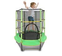 Trampolín Juegos Niños para Interior o Exterior, Cama Elástica Ø 140 cm, con Red de Seguridad y Almohadilla, Amarillo Verde