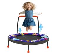 Trampolín Niños Ø91cm, Cama Elástica Plegable Interior y Exterior con Mango de Espuma Ajustable y Cubierta Acolchada, Mini de Fitness para Niños a Partir de 3 Años, Carga Máxima 60kg