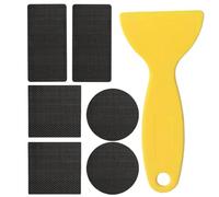 Trampolín Repair Kit, Net Patch Tape Set, 6-Piece Hole Fixing Solution, 3-Shape Adhesive Parches, Black, Scraper Tool Included, Garden Bounce Park Outdoor Sports Game Use
