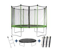 Trampolin yoopi - ø 4.25 m - con red + escalera + cubierta de protección + kit de anclaje - color verde