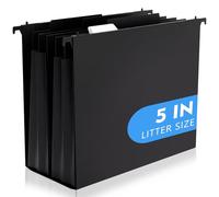 Trandraft 1 carpeta de archivos colgantes de plástico de capacidad extra, bolsillo expandible de 5 pulgadas con separadores móviles, carpetas de archivos negras tamaño carta con pestañas insertables