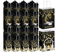 Trandraft 24 bolsas de regalo de Eid Mubarak con papel de seda, bolsas de regalo de Ramadán, bolsas de regalo Happy Eid, bolsas de regalo de fiesta de Ramadán con asa para suministros musulmanes Eid,