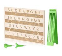 Trandraft Diapasón de madera en braille con 4 líneas, 28 celdas, pizarra braille y lápiz capacitivo, kit de plástico, puntos del alfabeto braille y tabla de números para regalos en braille para ciegos