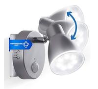 Trango 2635-014 Luz de noche con sensor LED *MILO* con sensor de movimiento y función automática en plata luz de seguridad directa 230V, lámpara de enchufe, lámpara de pared, lámpara de noche