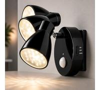 Trango 2635-015 Luz de noche con sensor LED *MILO* luz de seguridad 230V con sensor de movimiento y función automática en negro, lámpara de pared, luz de orientación, lámpara de noche, luz de enchufe