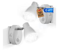 Trango 2er Set Sensor LED de Luz Nocturna TG2635-026 en Blanco Con Función Automática 230V, Sensor de Movimiento, Seguridad, Lámpara de Enchufe y Pared, Orientación