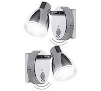 Trango juego de 2 luces de noche LED cromadas *MILO* 2635-028 con sensor de movimiento y función automática luz de seguridad 230V lámpara de enchufe, aplique, luz de orientación, lámpara de noche