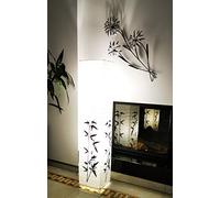 Trango Lámpara de pie LED de diseño moderno 1216L *KOREA* Lámpara de papel de arroz *HANDMADE* con motivo de bambú incl. 2 bombillas LED E14 Altura: aprox. 125 cm I Lámpara de salón I Papel de arroz