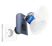 Trango LED Conector de luz en negro mate con pantalla de cristal 11-045 enchufe de luz nocturna incl. 1 bombilla LED GU10 3000 K blanco cálido & interruptor de encendido/apagado, lámpara de lectura