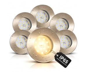 Trango Set di 6 IP65 Faretti da incasso 6x ultra piatto Modulo LED 3000K bianco caldo 6729IP65-62MO apparecchio da bagno, plafoniera realizzato in acciaio inossidabile spazzolato per doccia, sauna