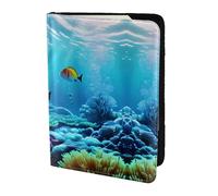 Tranquil - Cartera de viaje con estampado de paisaje submarino, funda de piel para pasaporte, para hombres y mujeres, Negro -, Talla única